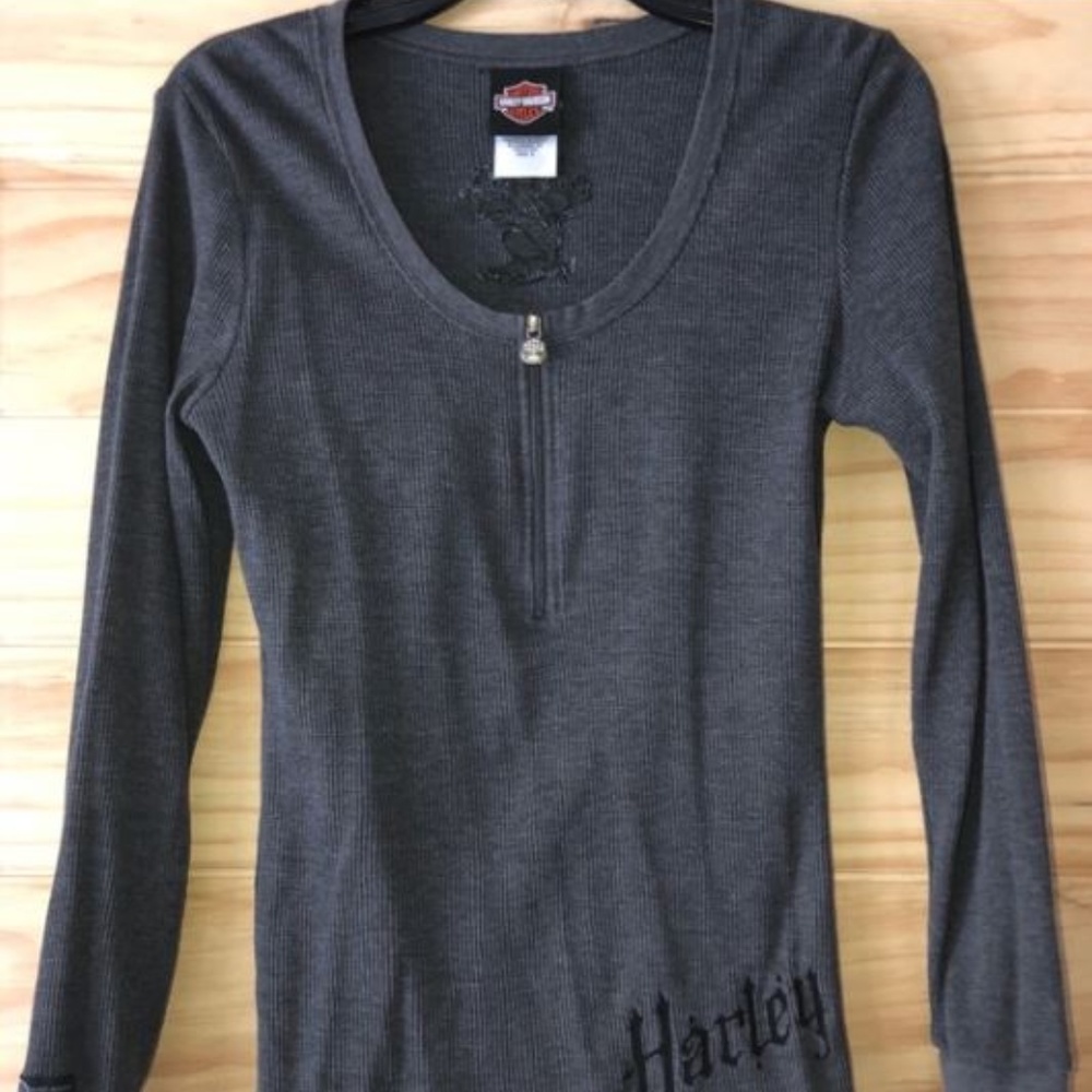 Harley-Davidson grey Waffle texture Women's Henley